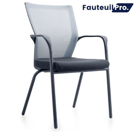 Chaise visiteur – Résille noire & piètement noir mat V3140