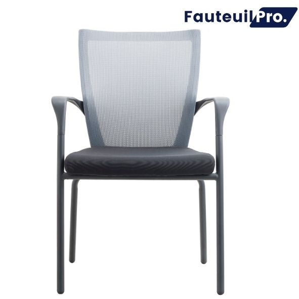 Chaise visiteur – Résille noire & piètement noir mat V3140