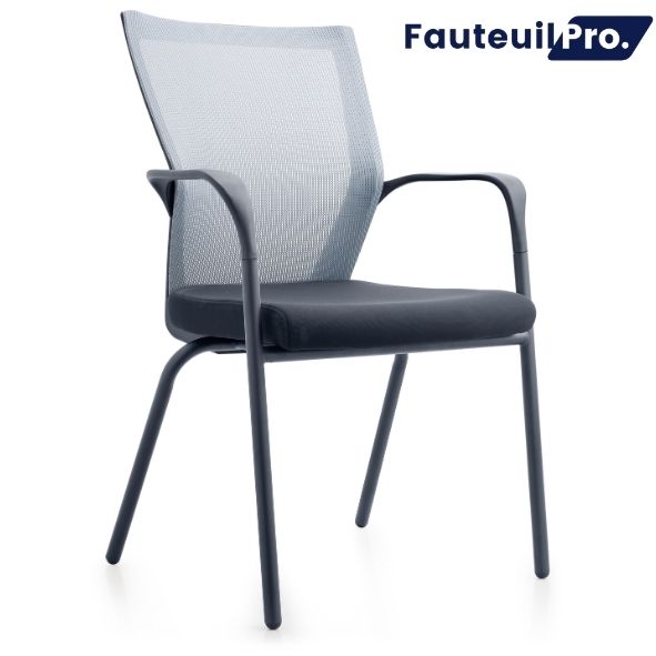 Chaise visiteur – Résille noire & piètement noir mat