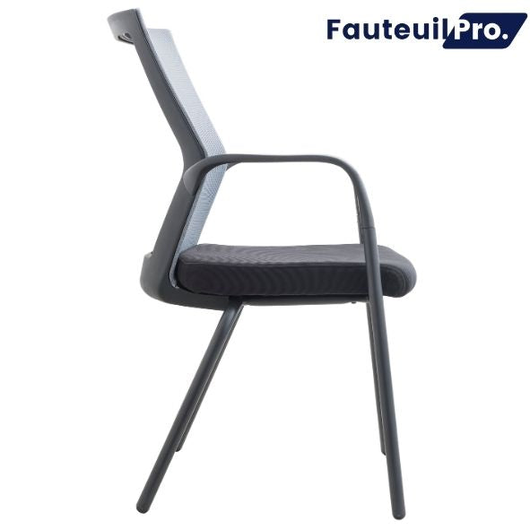 Chaise visiteur – Résille noire & piètement noir mat