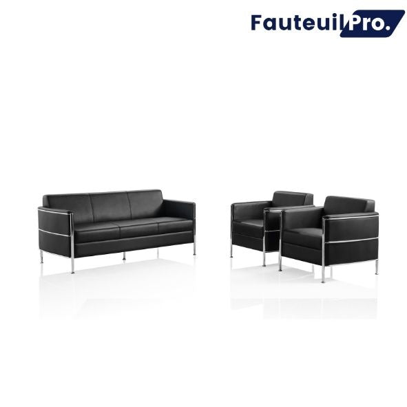 Fauteuil chauffeuse 3 places – Simili cuir noir