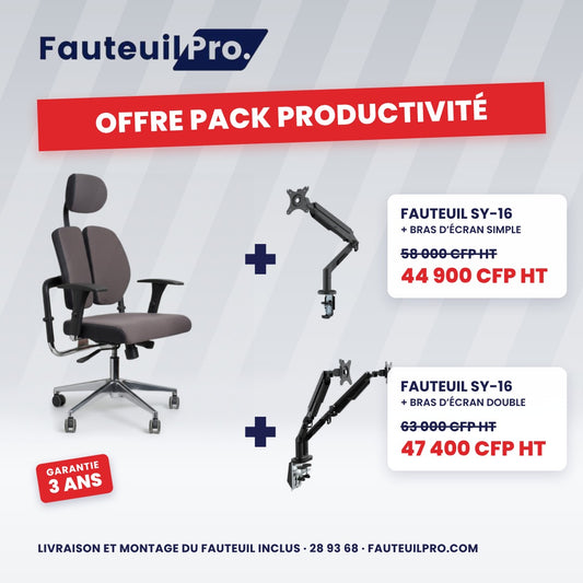 Fauteuil ergonomique synchrone SY-16 — tissu (gris, noir, rouge) ou simili cuir
