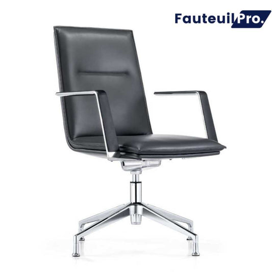 Fauteuil MILAN - Dossier Mi-Hauteur - En cuir Noir