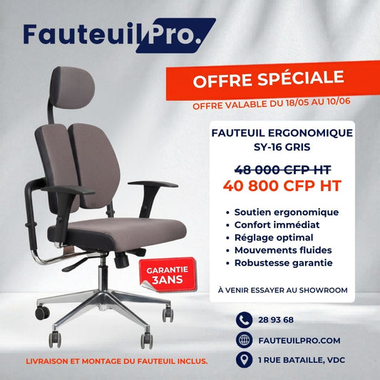 Fauteuil Ergonomique Synchrone - Gris - SY-16