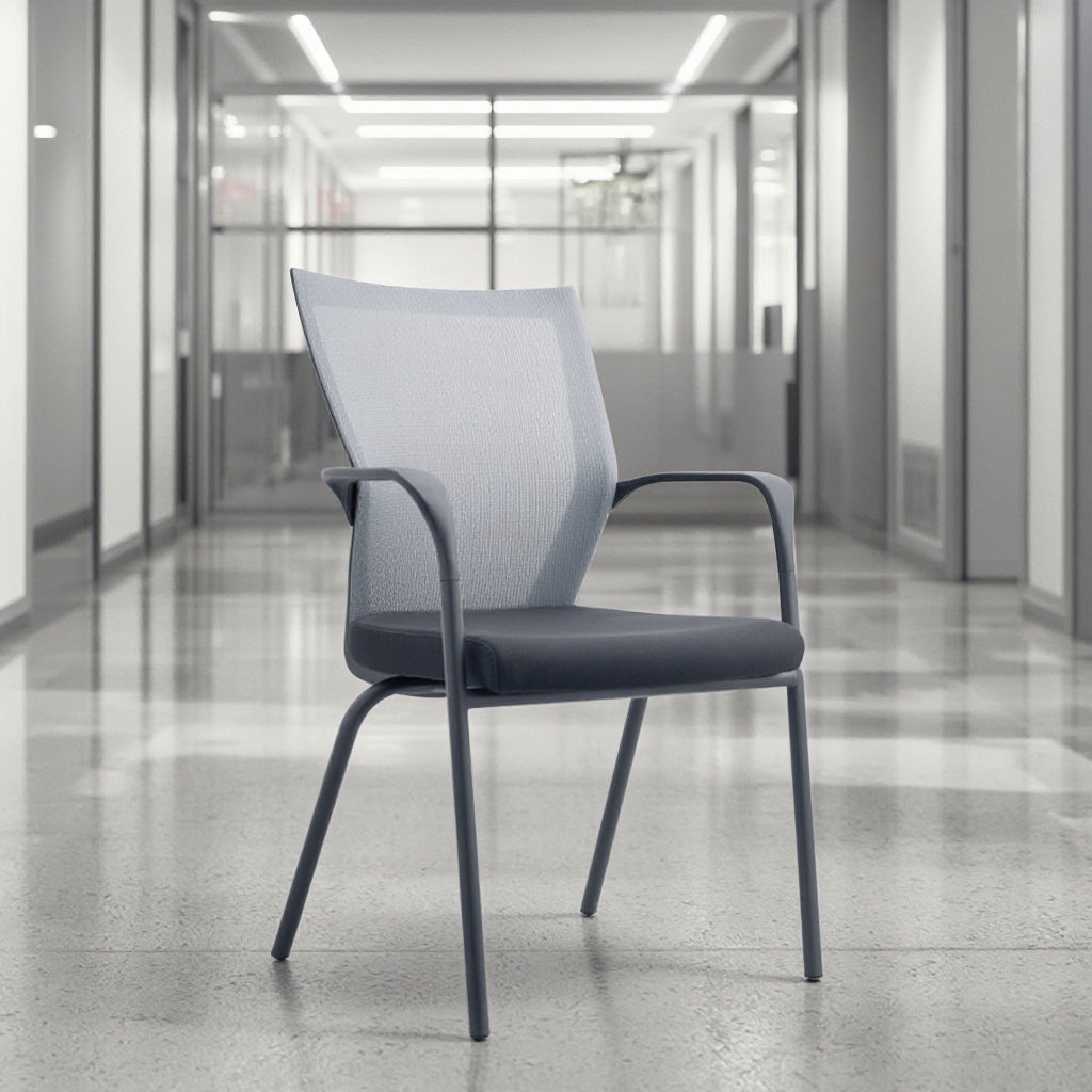 Chaise visiteur – Résille noire & piètement noir mat V3140