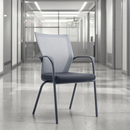 Chaise visiteur – Résille noire & piètement noir mat V3140